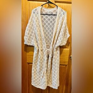 POL Crochet Open-Front Cardigan in Ivory